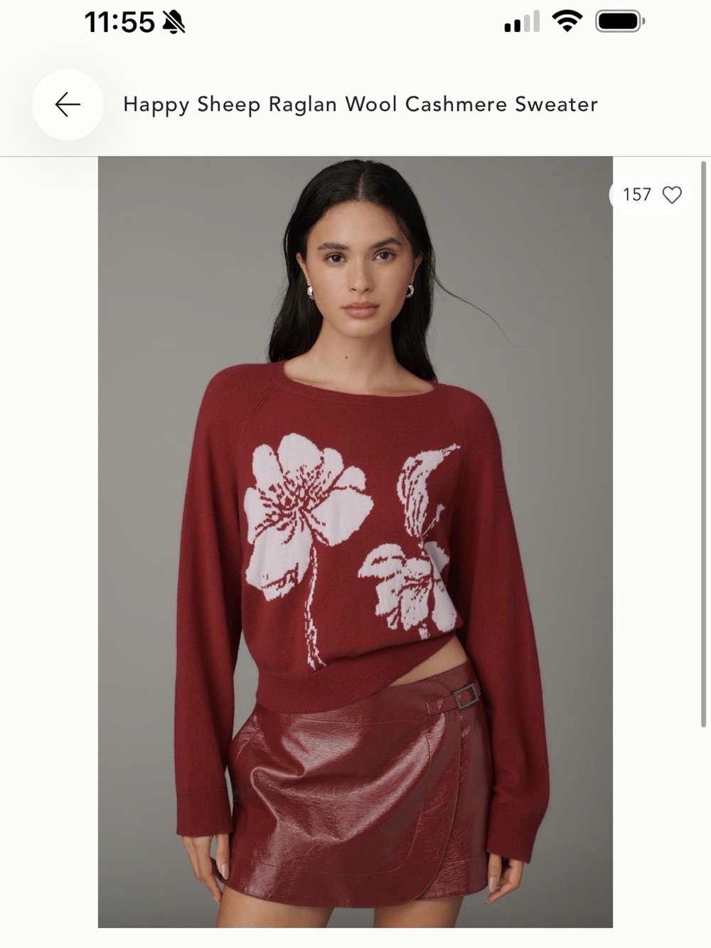 Happy Sheep Anthropologie Wine Floral Wool-Cashmere Crewneck Sweater